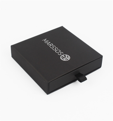 Black Rigid Jewelry Cardboard Box Sliver Hot Stamping With Paper Drawer